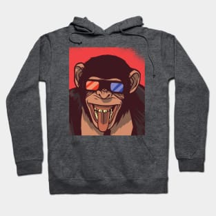 Retro Chimpanzee Wearing 3D Glasses // Vintage Monkey Illustration Hoodie